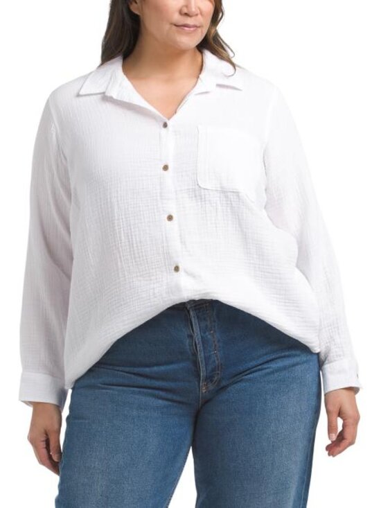 BEACH LUNCH LOUNGE Tops - BEACH LUNCH LOUNGE Plus Gauze Button Up Tunic